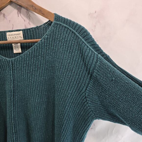 Vintage Sweater Womens Large 90s Green Crop Cotton Ramie Forest Dark - Picture 9 of 10